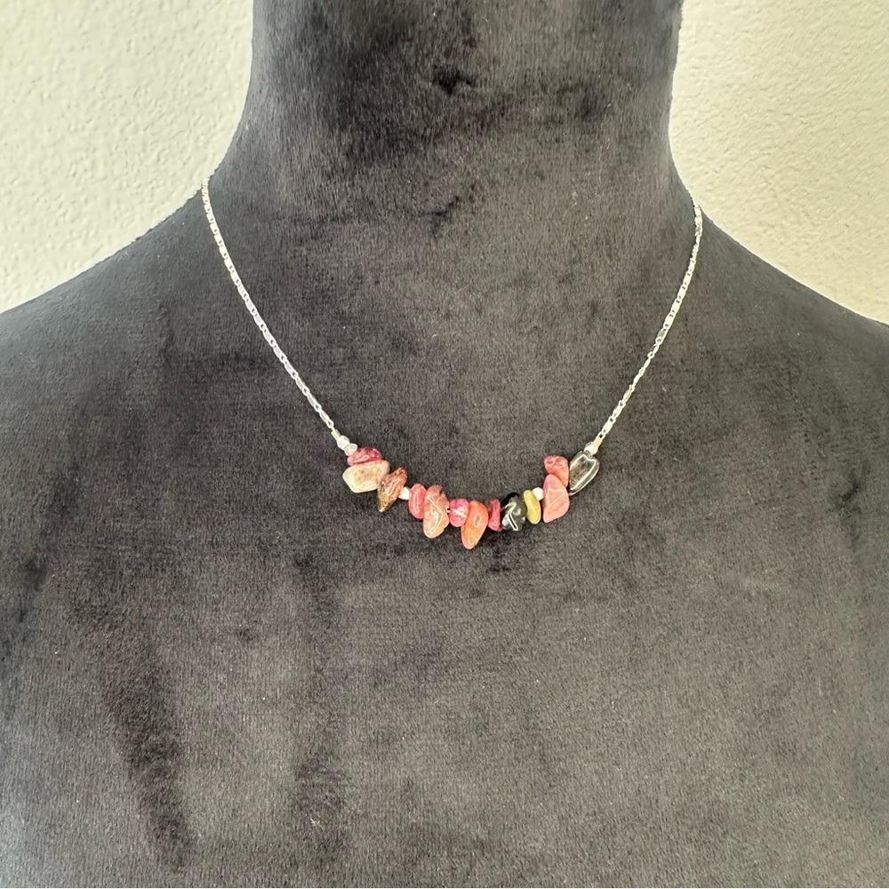 Gemelli Silver Necklace with Stone Beads‎